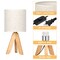 Small Bedside Table Lamp Wooden Tripod Nightstand Lamp with Fabric Linen Shade